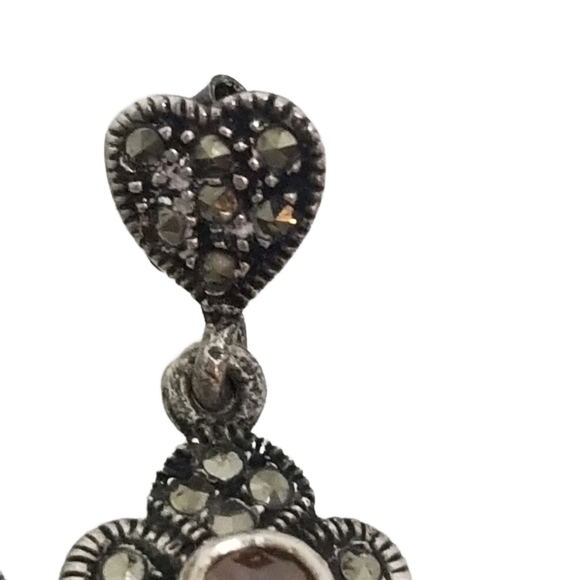 VICTORIAN STYLE STERLING SILVER, MARCASITE & AUSTRIAN CRYSTAL DROP EARRINGS - Picture 4 of 5